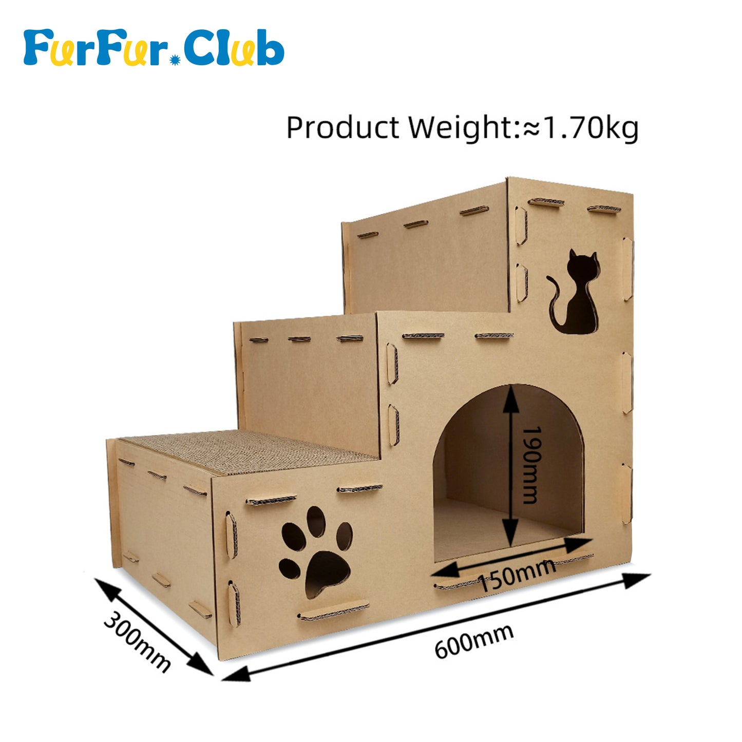 Multi-Level Cardboard Cat House for Indoor Cats, Cats Scratching Pads & Toys