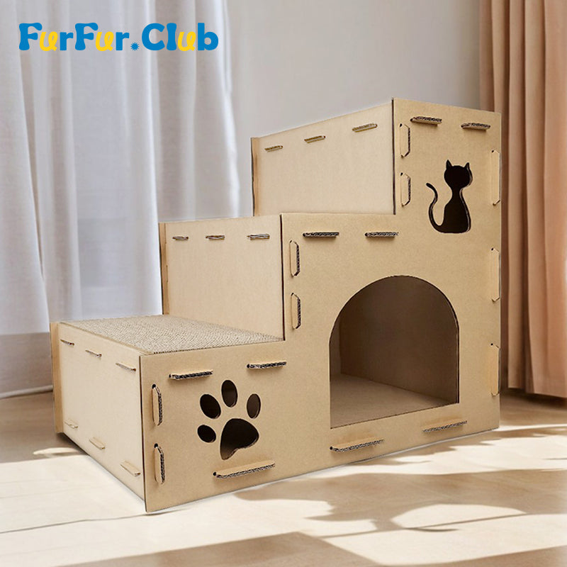 Multi-Level Cardboard Cat House for Indoor Cats, Cats Scratching Pads & Toys